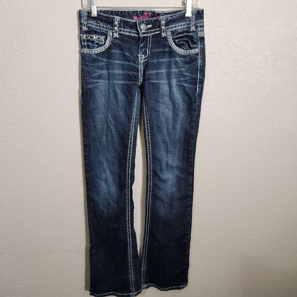 Rock & Roll Cowgirl Jeans Womens 26x34 Blue Low Rise Bootcut Rhinestone Bling